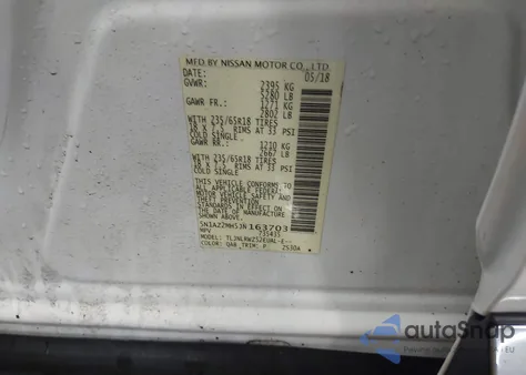 2018 Nissan Murano Sl z USA, uszkodzony, nr VIN 5N1AZ2MH5JN163703